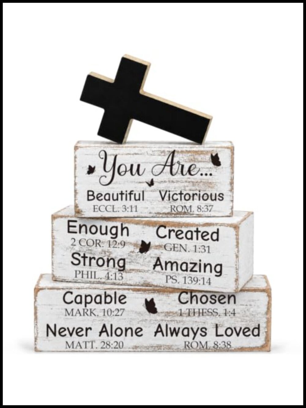Christian Wooden Block Sign Set Cross Bible Verse Table Decor Rustic Farmhouse